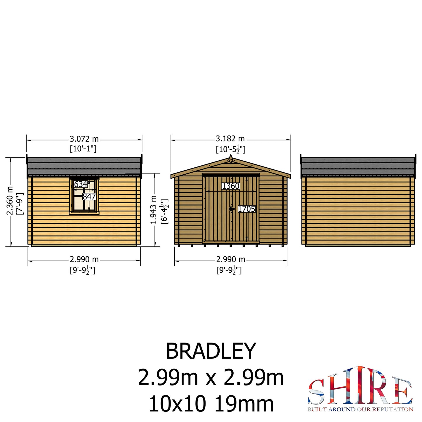 Shire Bradley 10' x 10' ft 19mm Log Cabin