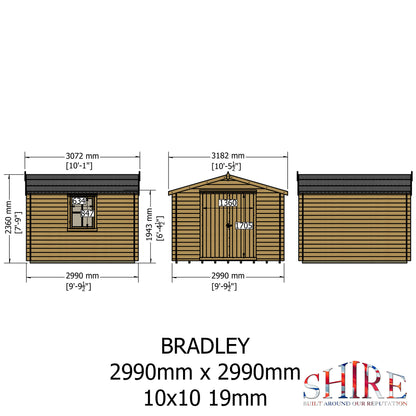 Shire Bradley 10' x 10' ft 19mm Log Cabin