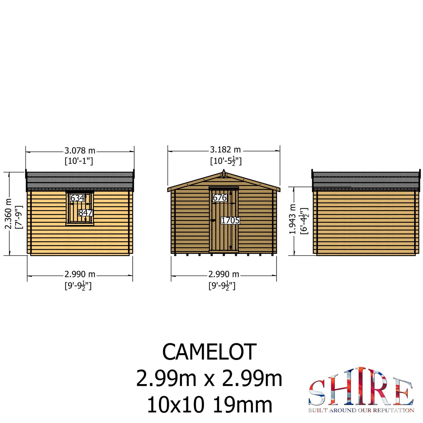 Shire Camelot 10' x 10' ft 19mm Log Cabin