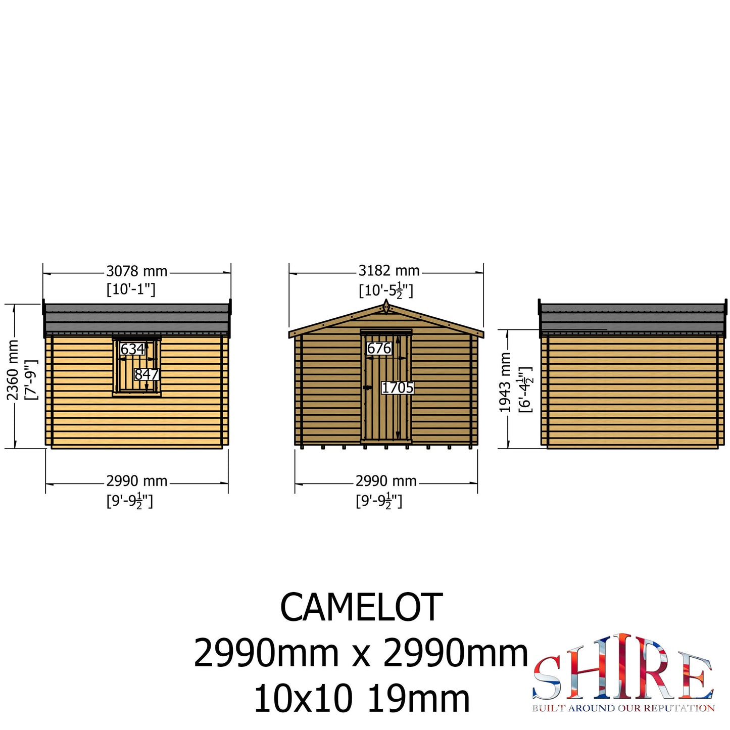 Shire Camelot 10' x 10' ft 19mm Log Cabin