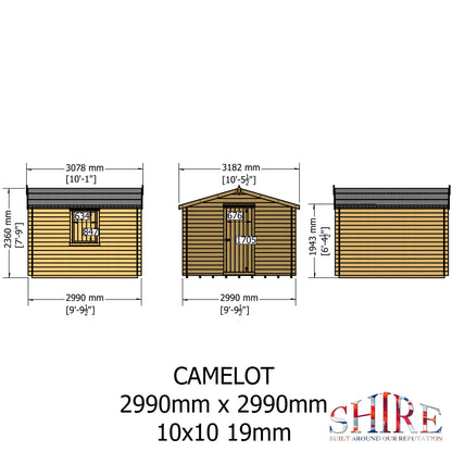 Shire Camelot 10' x 10' ft 19mm Log Cabin