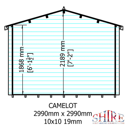 Shire Camelot 10' x 10' ft 19mm Log Cabin