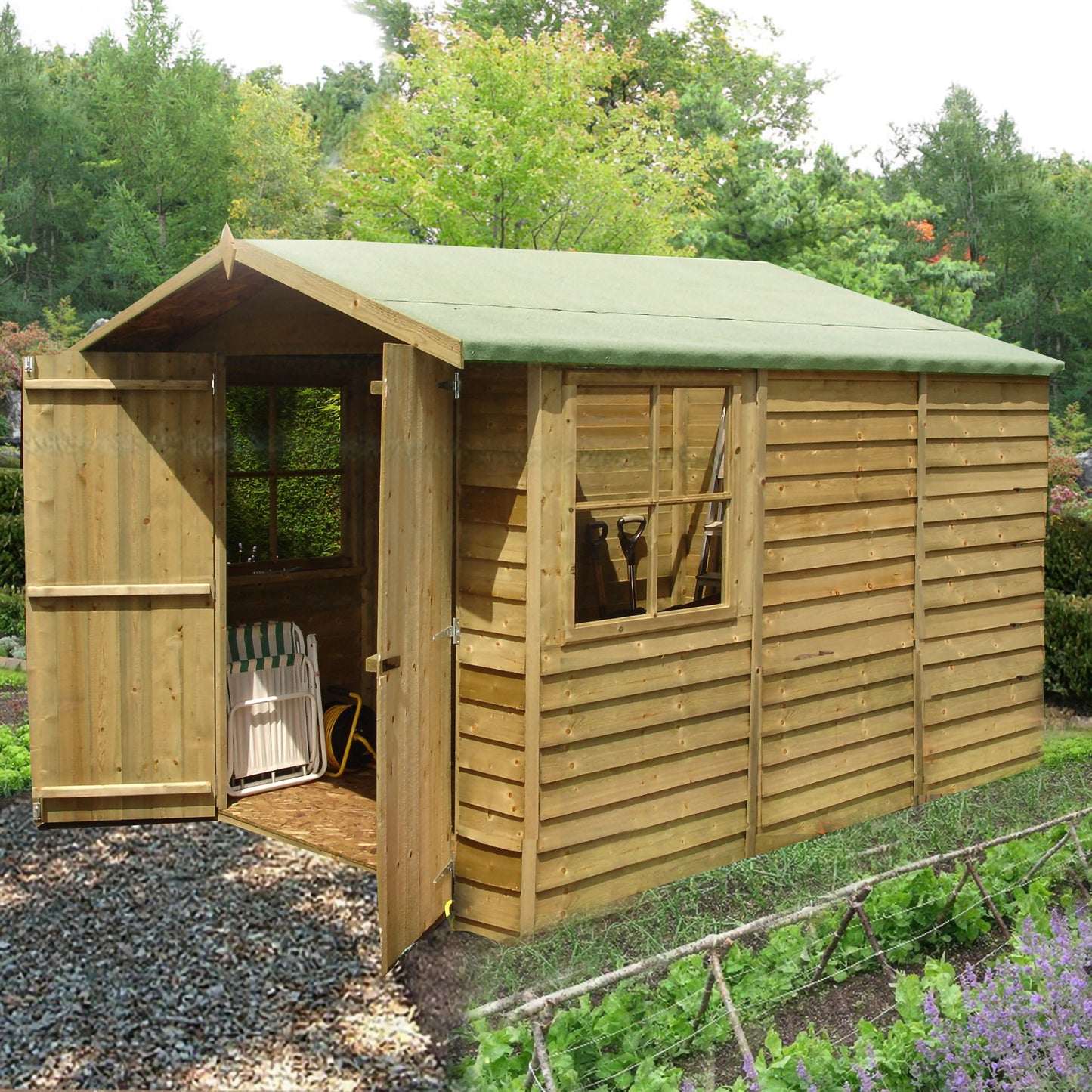 Shire Overlap Pressure Treated 10x7 Double Door Pressure Treated Value Range Wooden Garden Shed