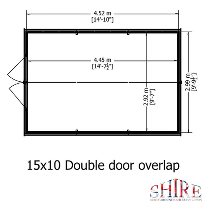 Shire Overlap Double Door 10x15 Dip Treated Wooden Garden Shed