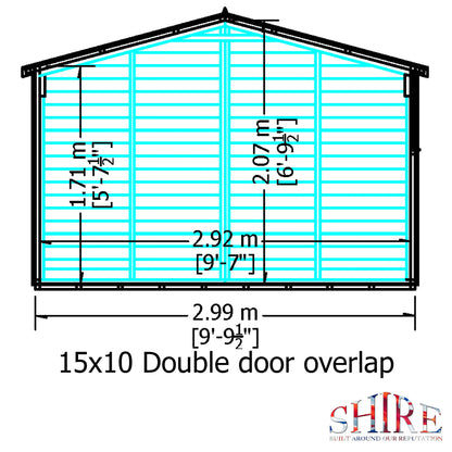 Shire Overlap Double Door 10x15 Dip Treated Wooden Garden Shed