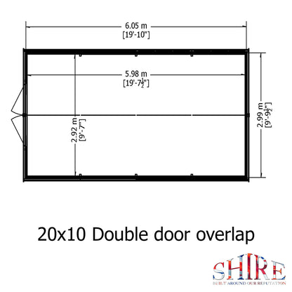 Shire Overlap Double Door 10x20 Dip Treated Wooden Garden Shed