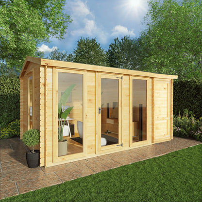 Mercia 4.6m x 3m Reverse Apex Log Cabin With Side Shed - 19mm Log Cabin