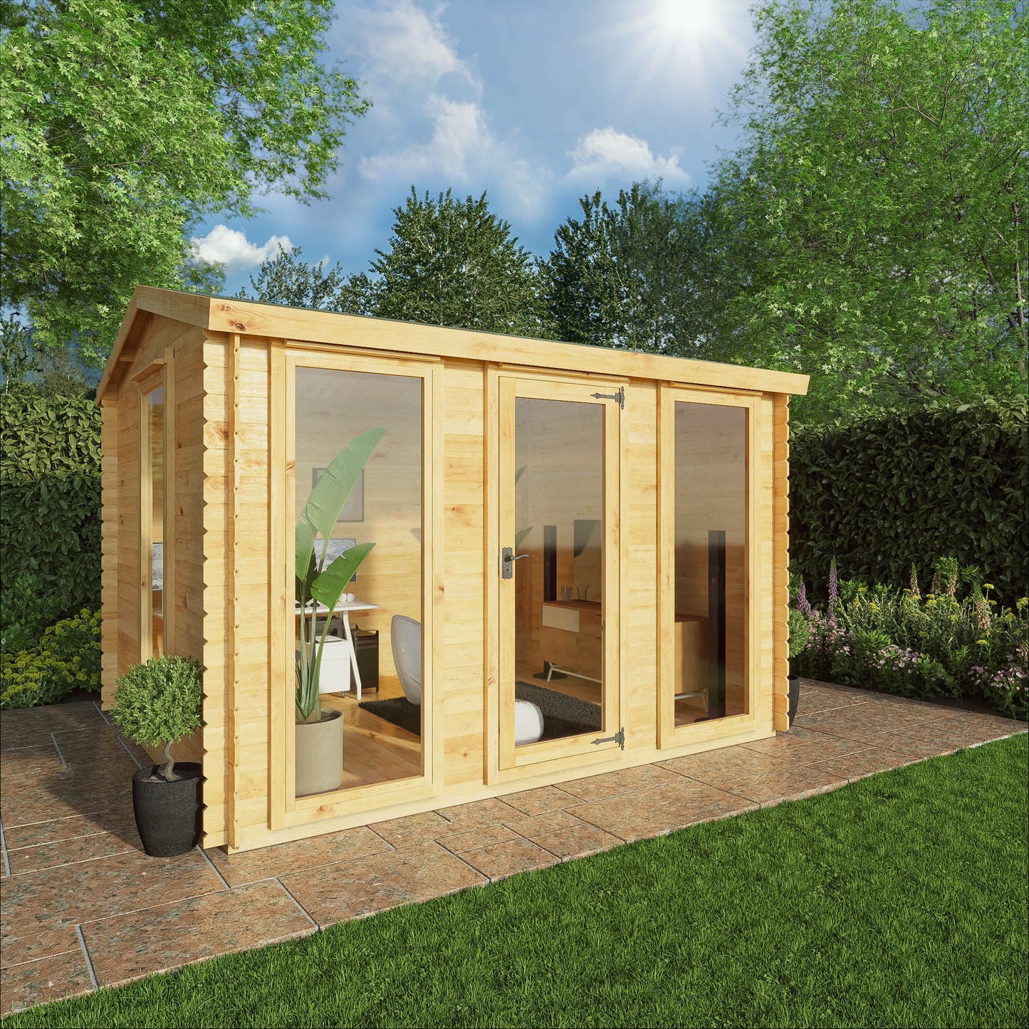 Mercia 3.5m x 3m Reverse Apex Log Cabin - 19mm Log Cabin