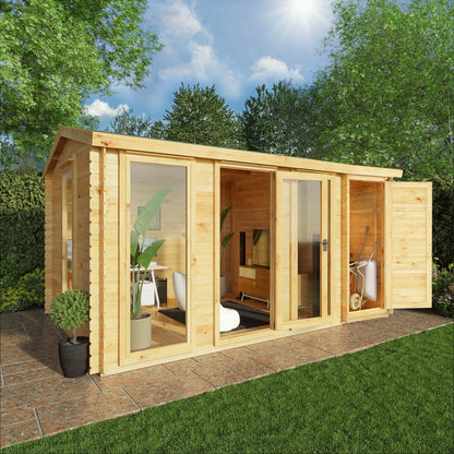 Mercia 4.6m x 3m Reverse Apex Log Cabin With Side Shed - 19mm Log Cabin