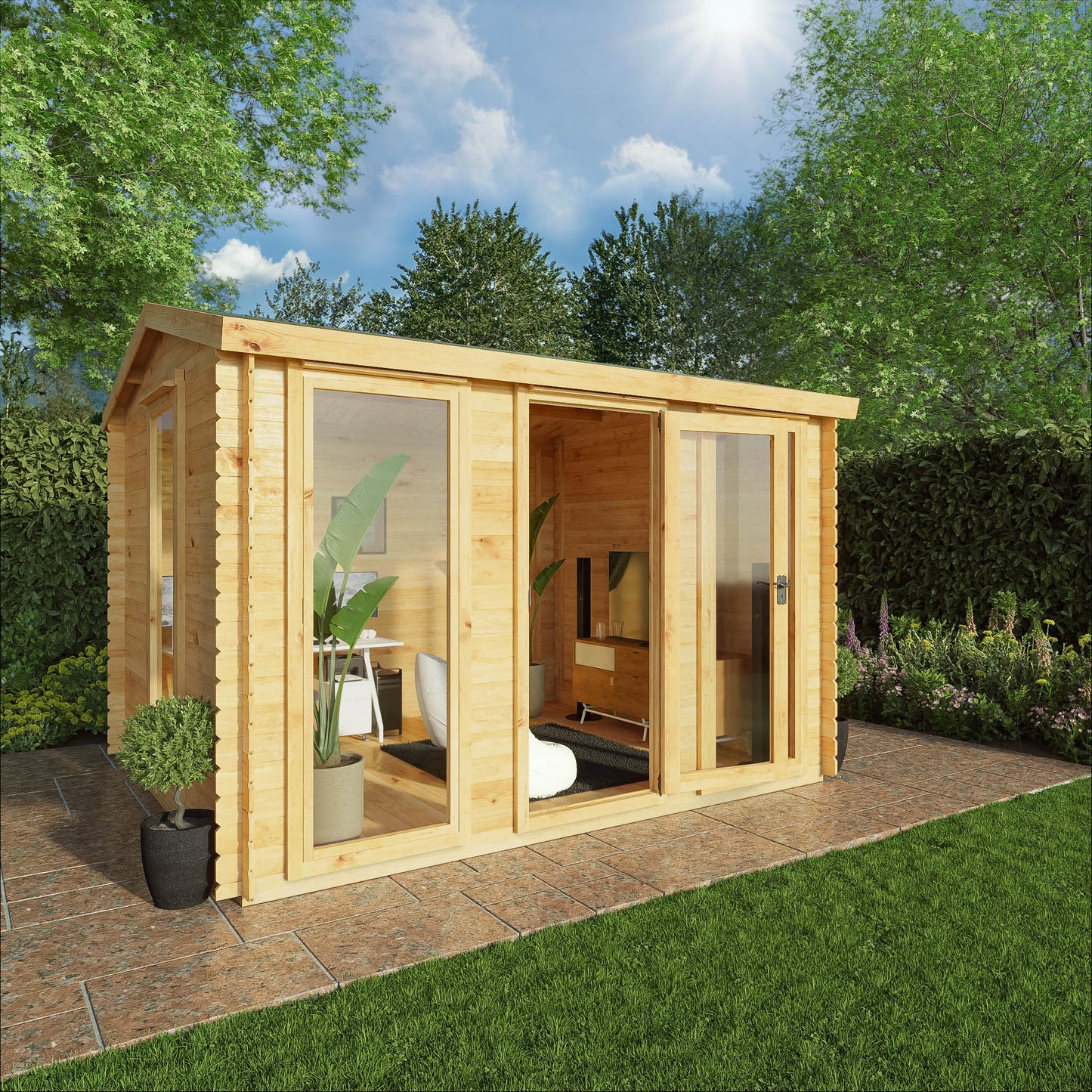 Mercia 3.5m x 3m Reverse Apex Log Cabin - 19mm Log Cabin