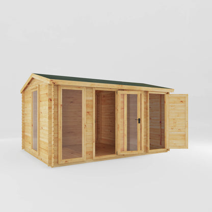 Mercia 4.6m x 3m Reverse Apex Log Cabin With Side Shed - 19mm Log Cabin