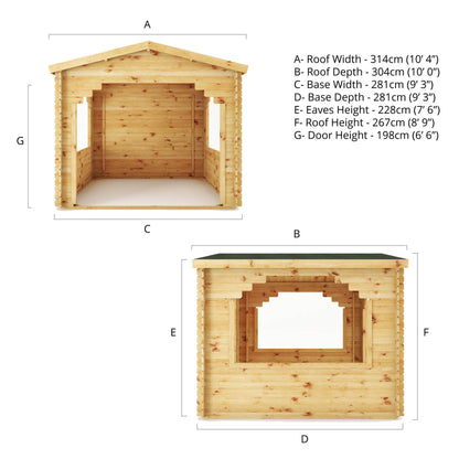 Mercia 3m x 3m Log Cabin Gazebo - 28mm Log Cabin