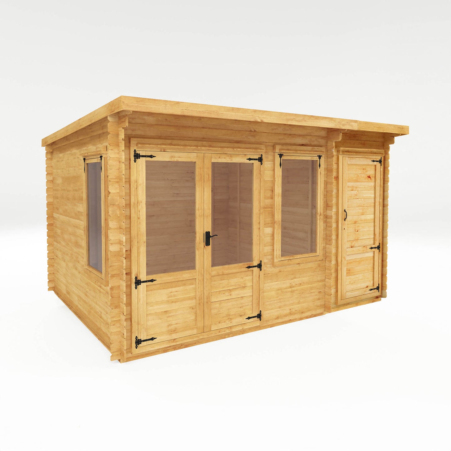 Mercia 4.1m x 3m Pent Log Cabin With Side Shed - 19mm Log Cabin