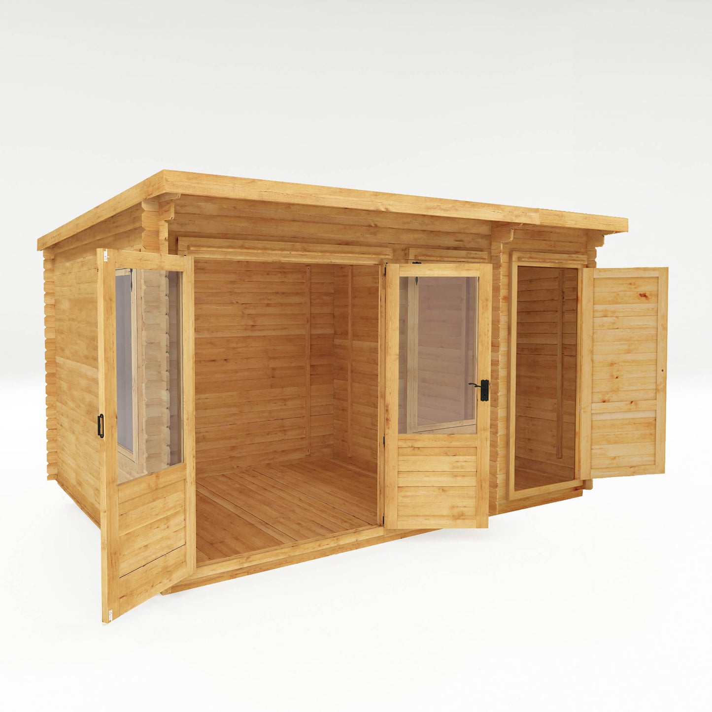 Mercia 4.1m x 3m Pent Log Cabin With Side Shed - 19mm Log Cabin