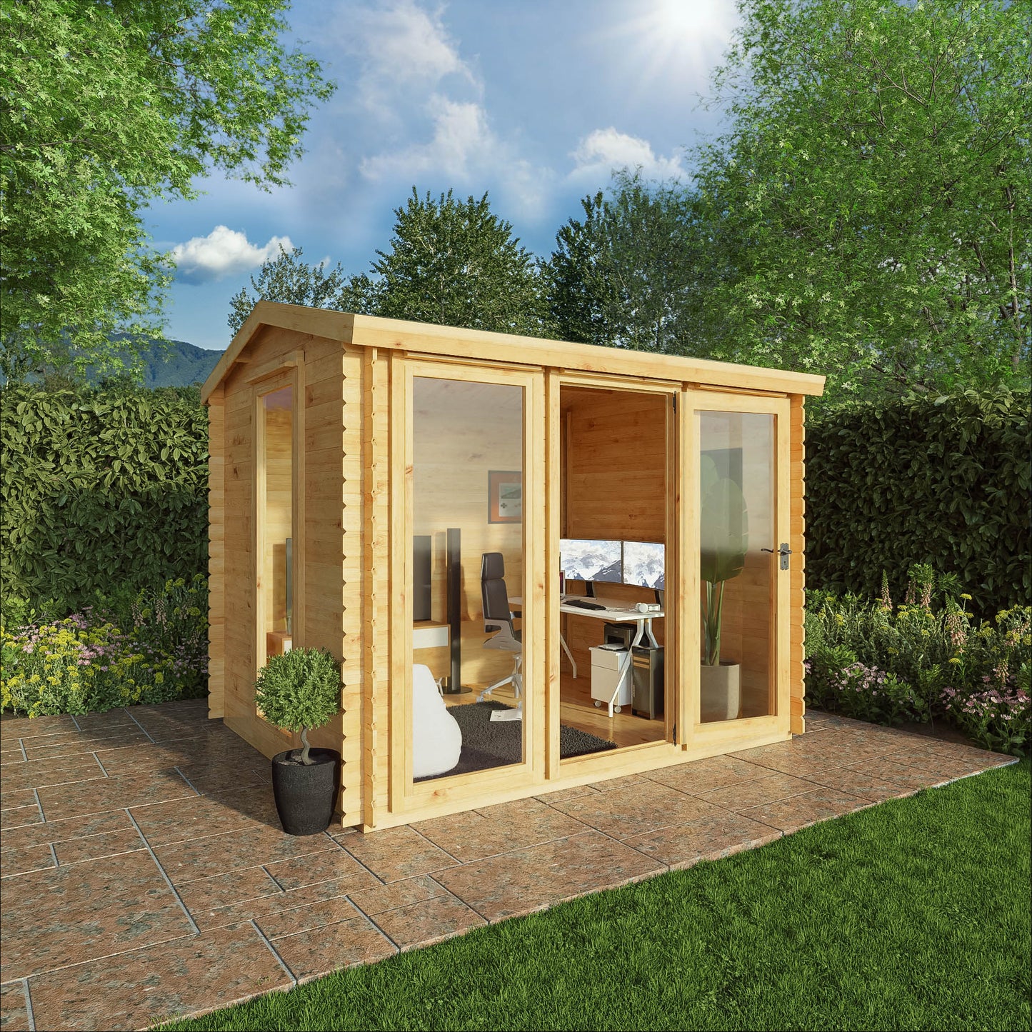 Mercia 3m x 2.5m Reverse Apex Log Cabin - 19mm Log Cabin