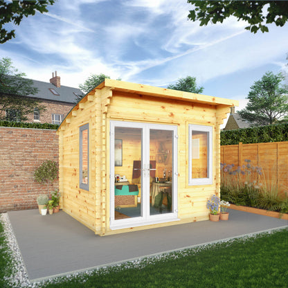 Mercia 3m x 3m Curved Roof Log Cabin - 44mm (UPVC Windows & Door) - White Log Cabin