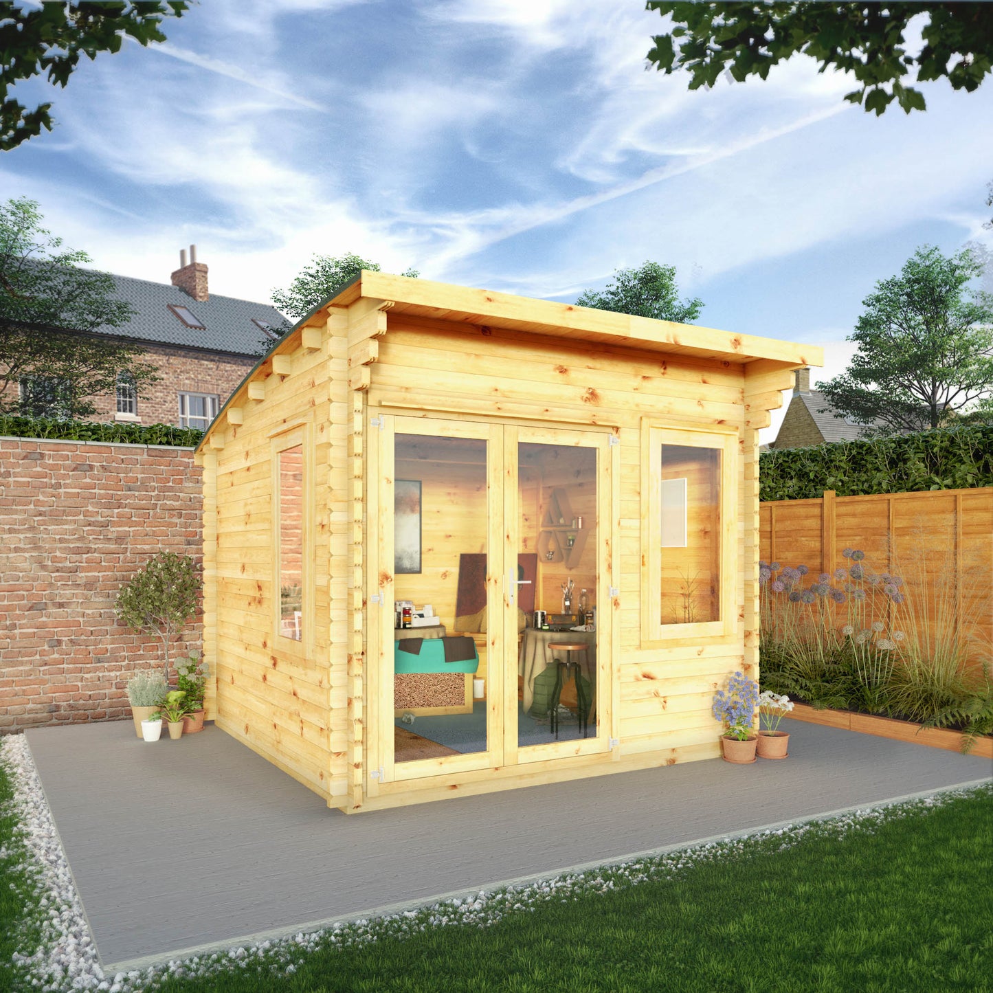 Mercia 3m x 3m Curved Roof Log Cabin - 44mm Log Cabin