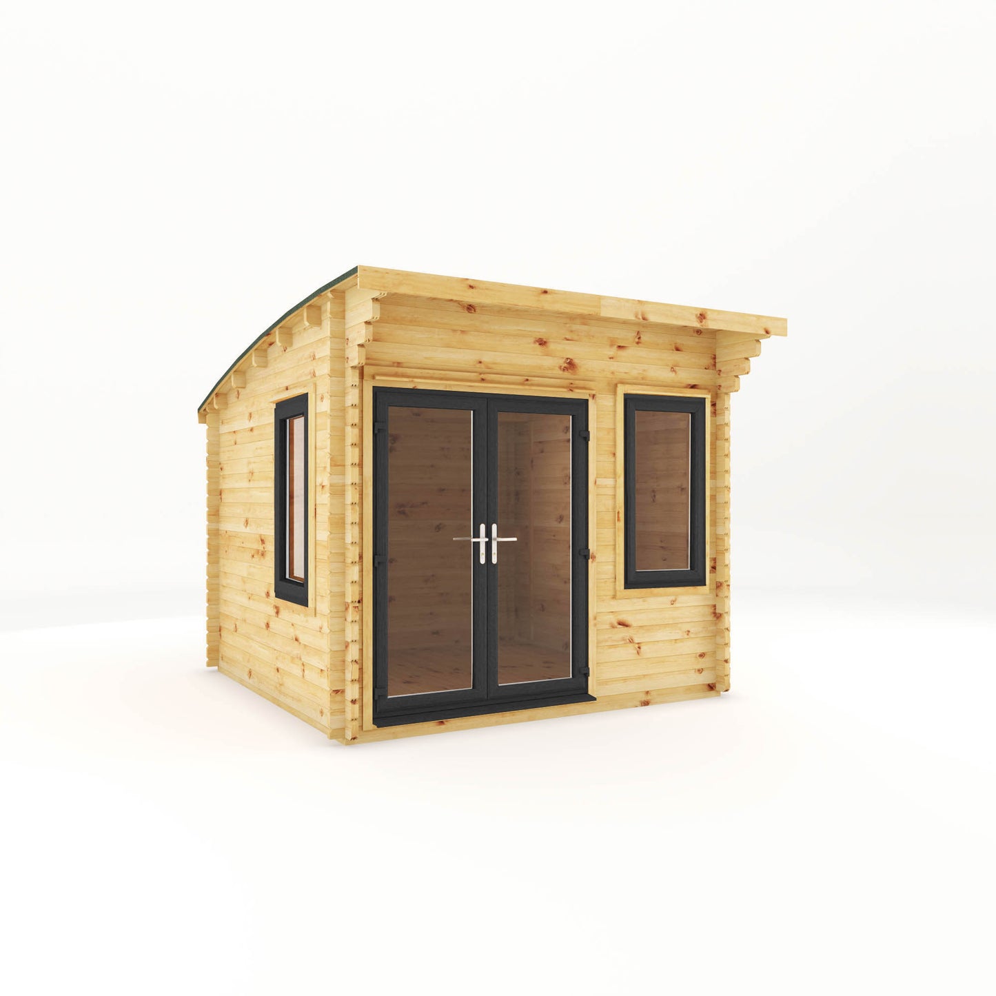 Mercia 3m x 3m Curved Roof Log Cabin - 44mm (UPVC Windows & Door) - Grey Log Cabin