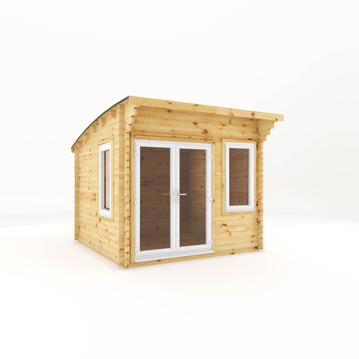 Mercia 3m x 3m Curved Roof Log Cabin - 44mm (UPVC Windows & Door) - White Log Cabin