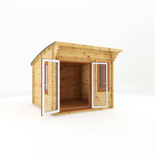 Mercia 3m x 3m Curved Roof Log Cabin - 44mm (UPVC Windows & Door) - Oak Log Cabin