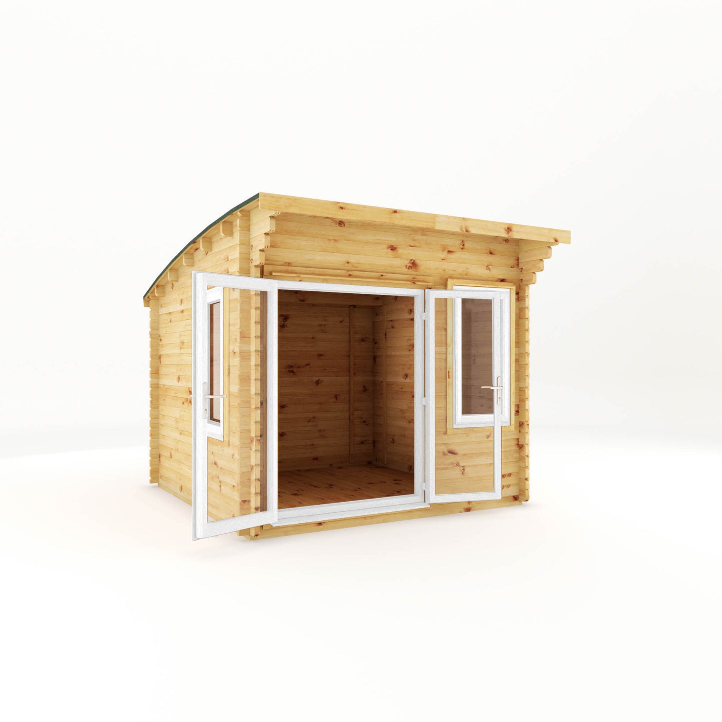 Mercia 3m x 3m Curved Roof Log Cabin - 44mm (UPVC Windows & Door) - White Log Cabin