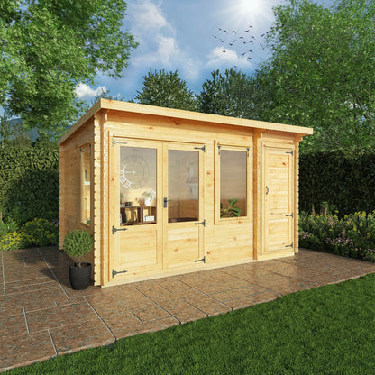 Mercia 4.1m x 3m Pent Log Cabin With Side Shed - 19mm Log Cabin