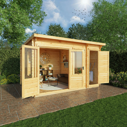 Mercia 4.1m x 3m Pent Log Cabin With Side Shed - 19mm Log Cabin