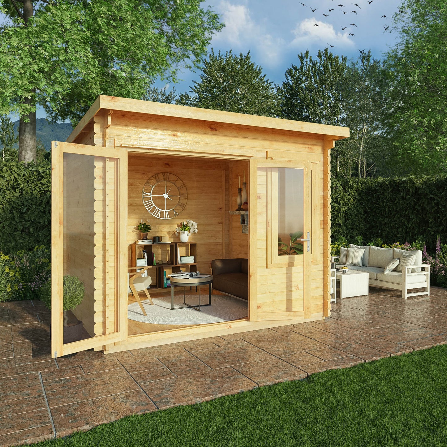 Mercia 3m x 3m Elite Pent Log Cabin - 28mm Log Cabin