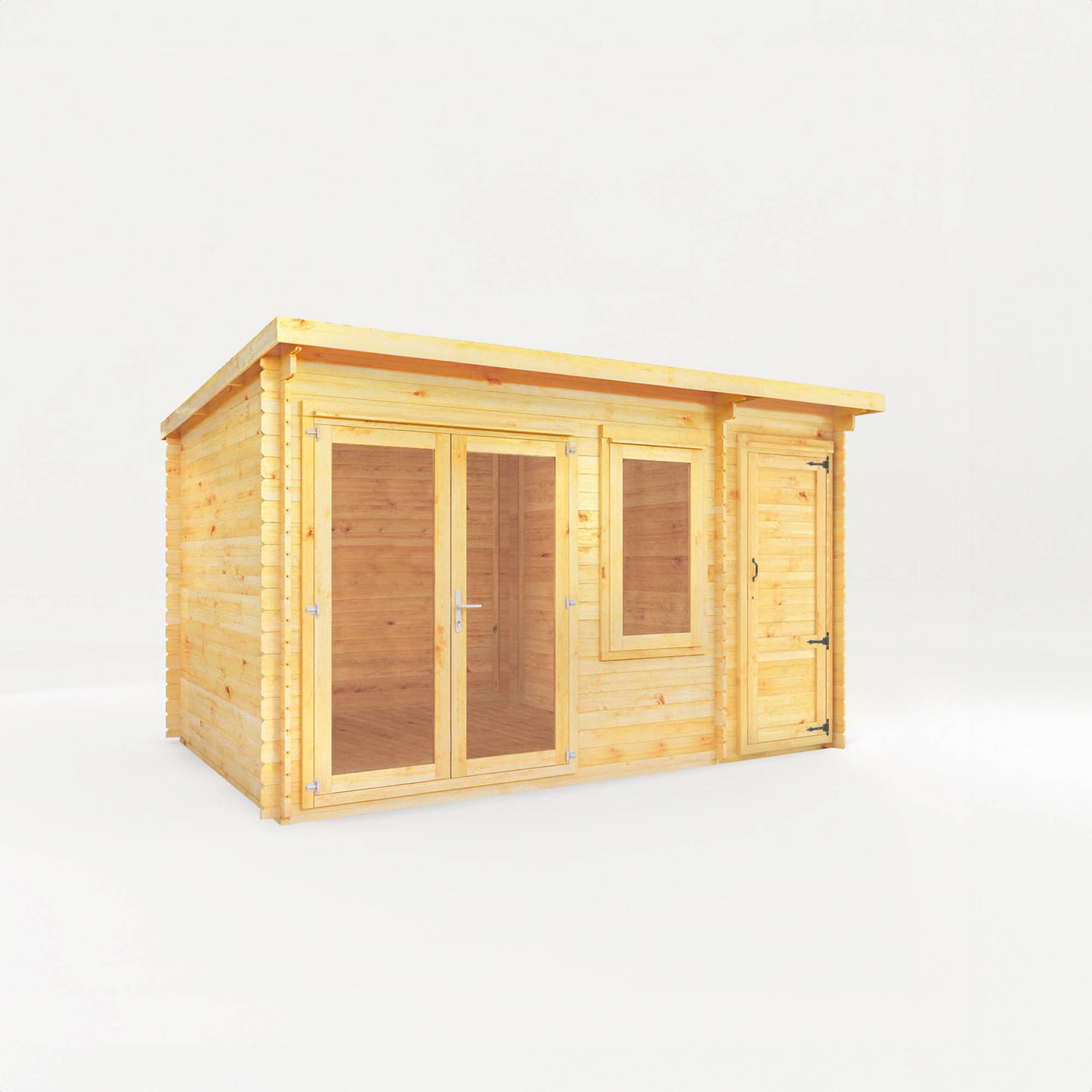 Mercia 4.1m x 3m Elite Pent Log Cabin With Side Shed - 28mm Log Cabin