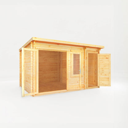 Mercia 4.1m x 3m Elite Pent Log Cabin With Side Shed - 28mm Log Cabin