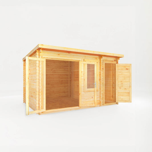 Mercia 4.1m x 3m Elite Pent Log Cabin With Side Shed - 28mm Log Cabin