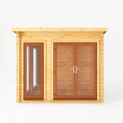 Mercia 3m x 3m Studio Pent Log Cabin - 44mm - (UPVC Windows & Doors) - Oak Log Cabin