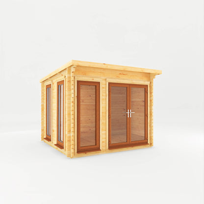 Mercia 3m x 3m Studio Pent Log Cabin - 44mm - (UPVC Windows & Doors) - Oak Log Cabin