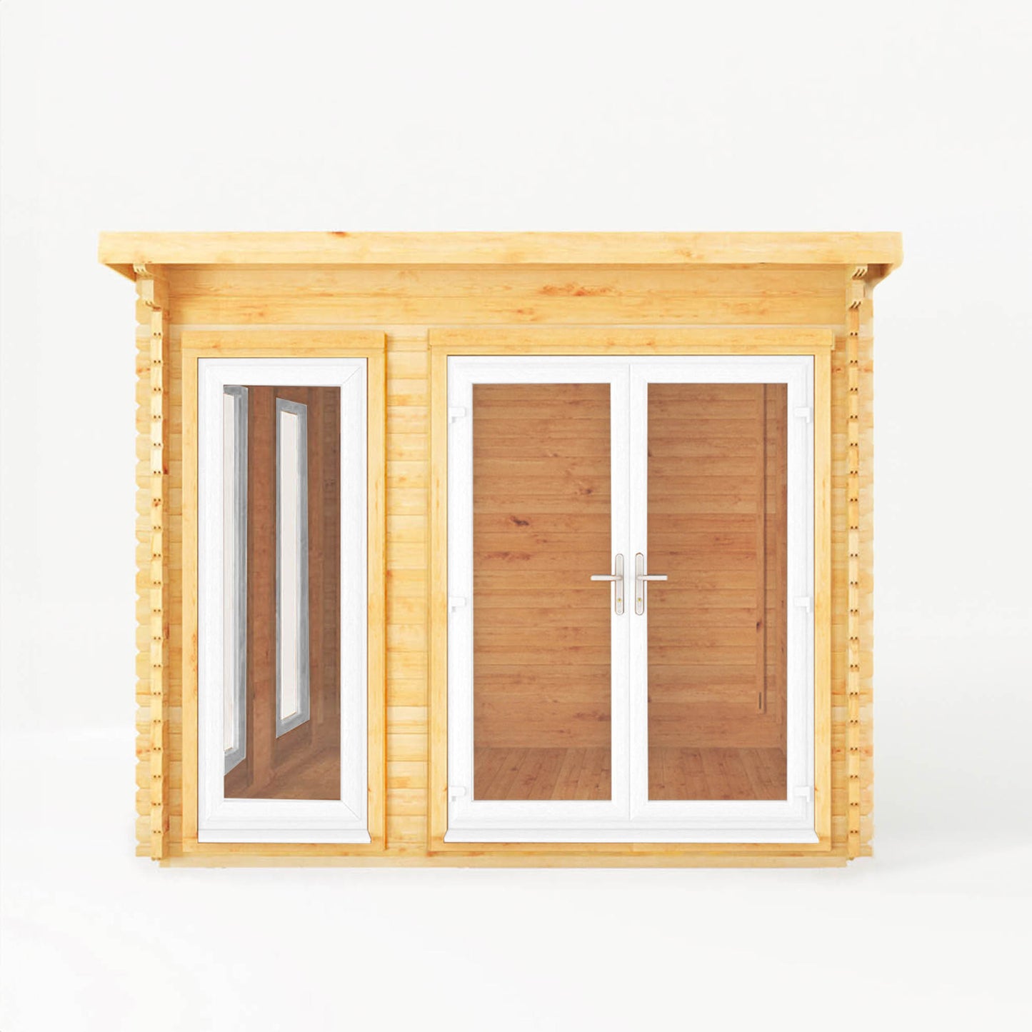 Mercia 3m x 3m Studio Pent Log Cabin - 44mm - (UPVC Windows & Doors) - White Log Cabin