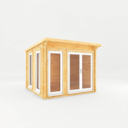 Mercia 3m x 3m Studio Pent Log Cabin - 44mm - (UPVC Windows & Doors) - White Log Cabin