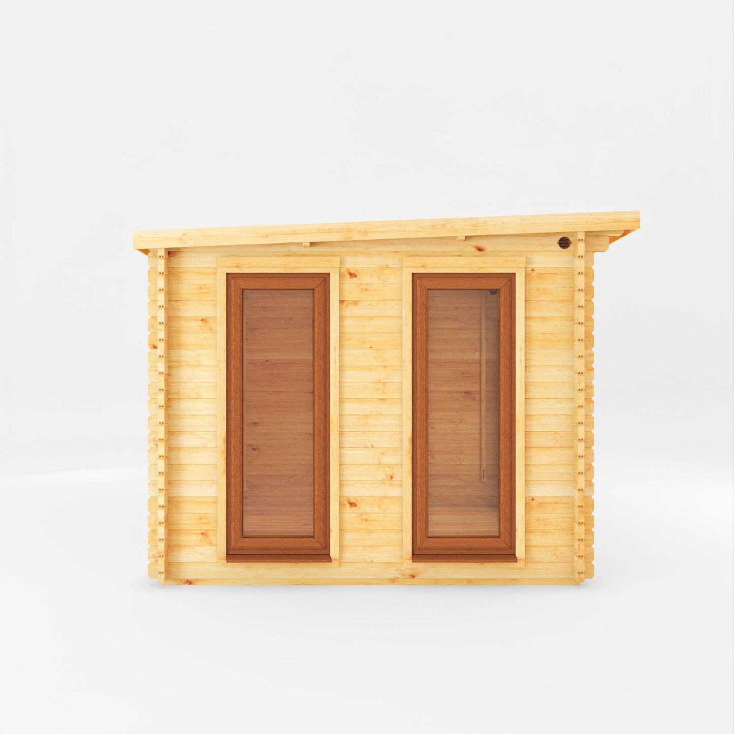 Mercia 4.1m x 3m Studio Pent Log Cabin With Side Shed - 44mm  (UPVC Windows & Door) - Oak Log Cabin