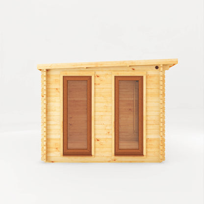 Mercia 4.1m x 3m Studio Pent Log Cabin With Side Shed - 44mm  (UPVC Windows & Door) - Oak Log Cabin