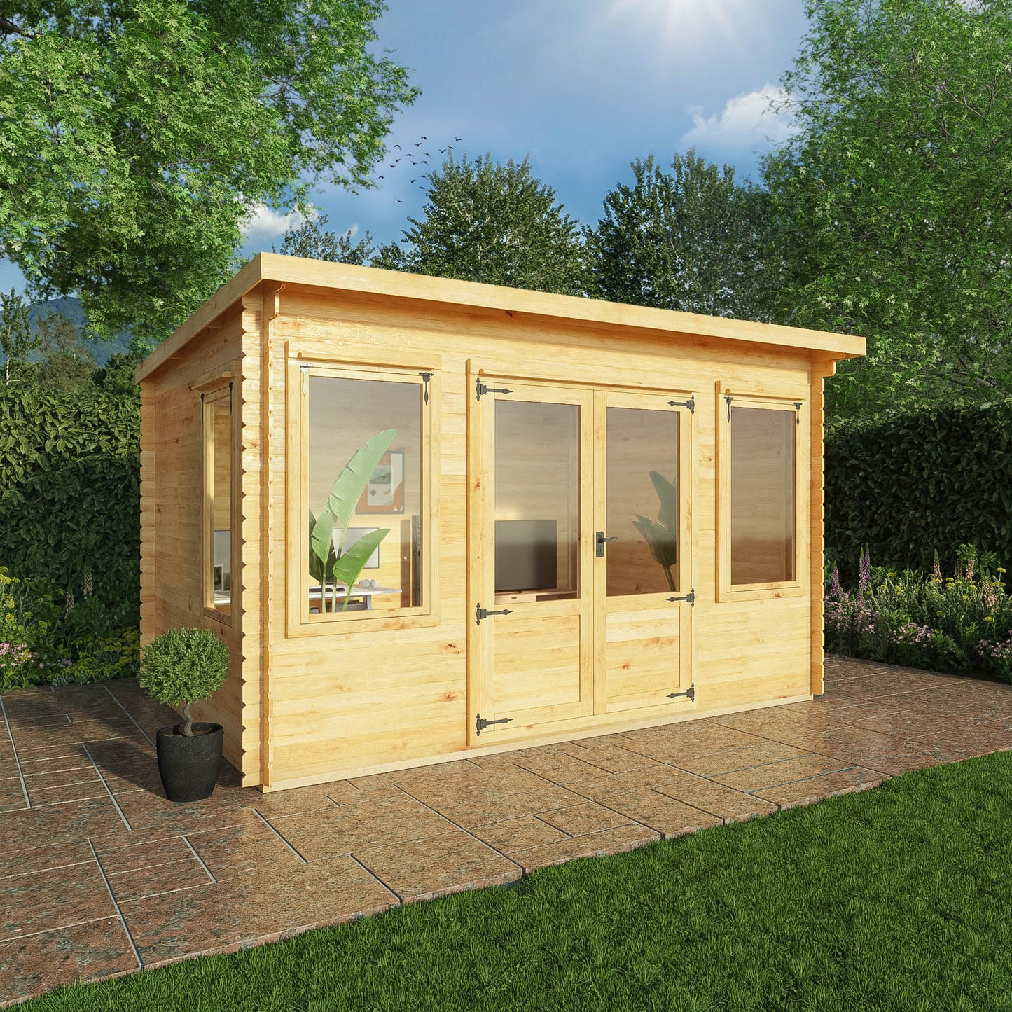 Mercia 4m x 3m Pent Log Cabin - 19mm Log Cabin