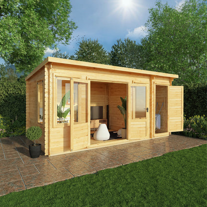 Mercia 5.1m x 3m Pent Log Cabin With Side Shed - 19mm Log Cabin