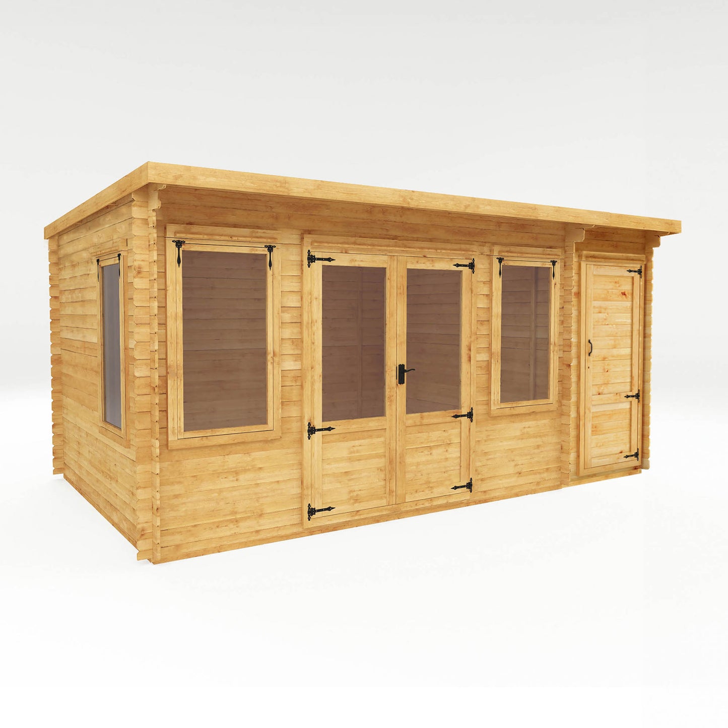 Mercia 5.1m x 3m Pent Log Cabin With Side Shed - 19mm Log Cabin