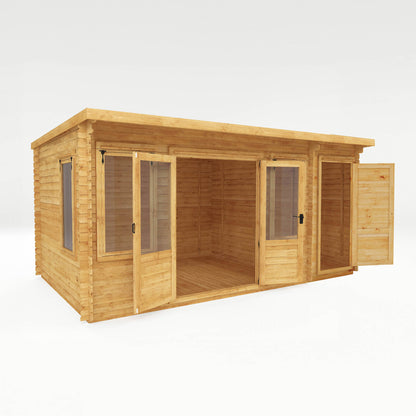 Mercia 5.1m x 3m Pent Log Cabin With Side Shed - 19mm Log Cabin