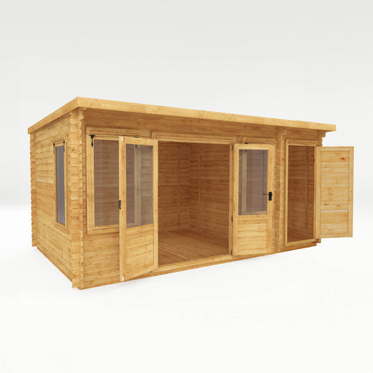 Mercia 5.1m x 3m Pent Log Cabin With Side Shed - 19mm Log Cabin