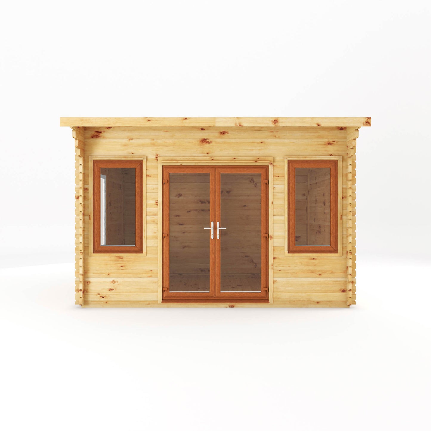 Mercia 4m x 3m Curved Roof Log Cabin - 44mm (UPVC Windows & Door) - Oak Log Cabin