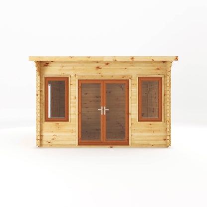 Mercia 4m x 3m Curved Roof Log Cabin - 44mm (UPVC Windows & Door) - Oak Log Cabin