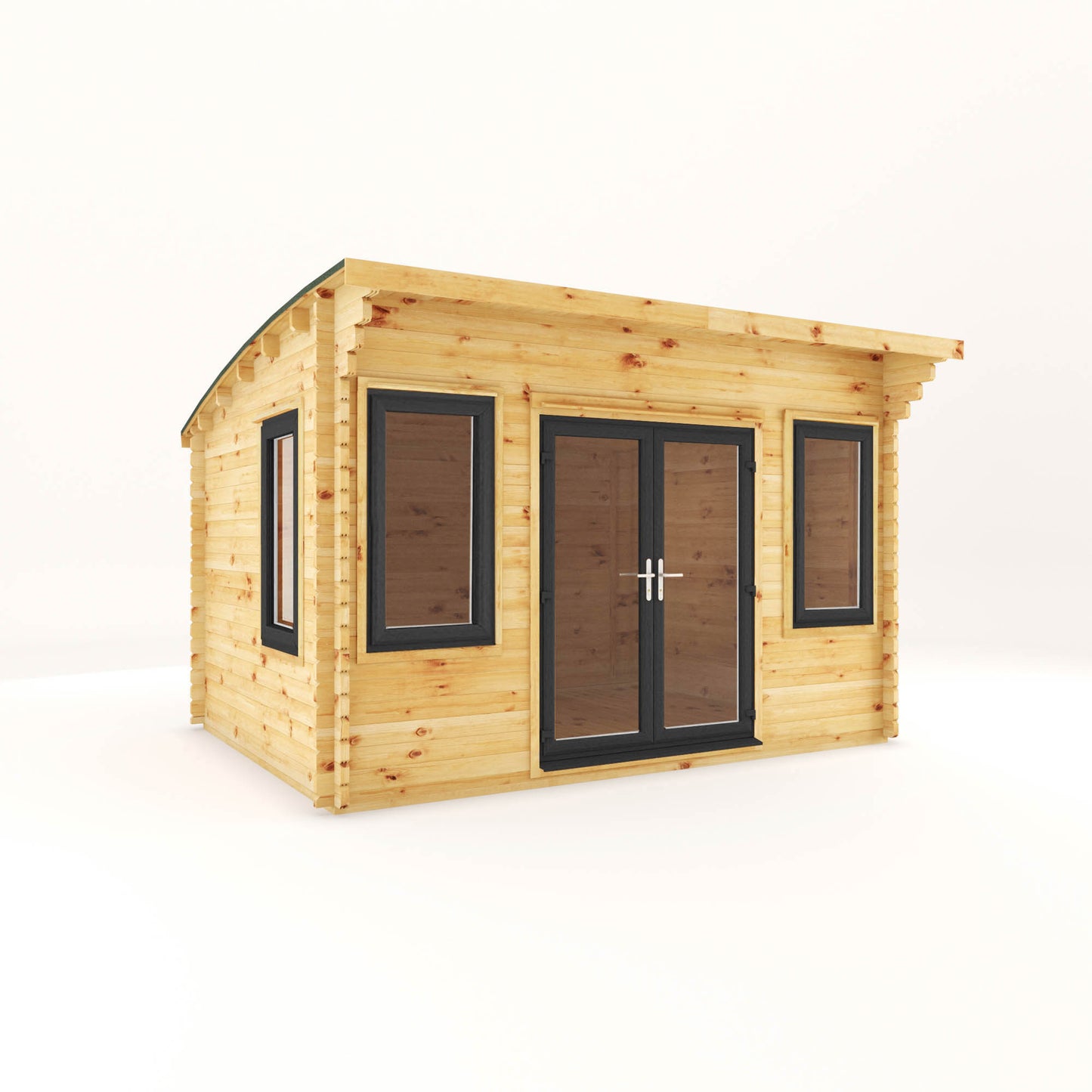 Mercia 4m x 3m Curved Roof Log Cabin - 44mm (UPVC Windows & Door) - Grey Log Cabin