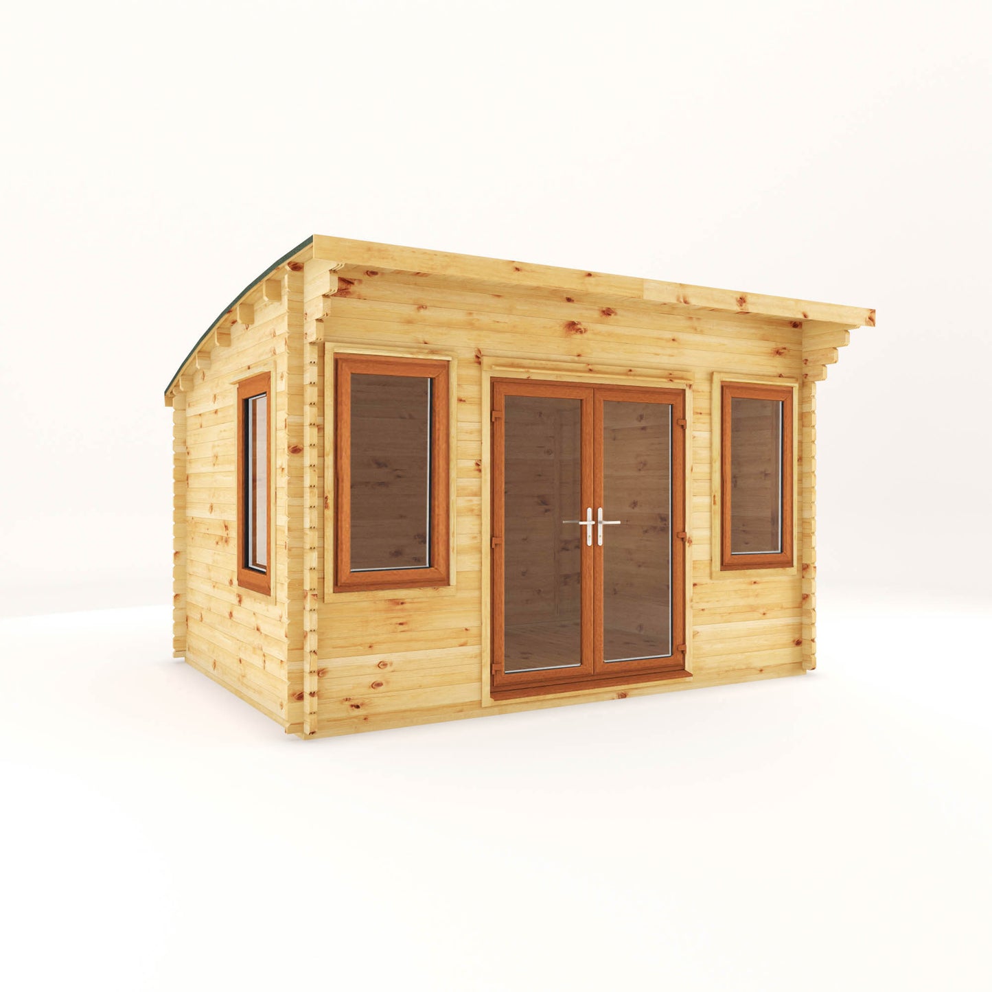 Mercia 4m x 3m Curved Roof Log Cabin - 44mm (UPVC Windows & Door) - Oak Log Cabin