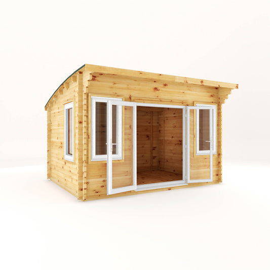 Mercia 4m x 3m Curved Roof Log Cabin - 44mm (UPVC Windows & Door) - White Log Cabin