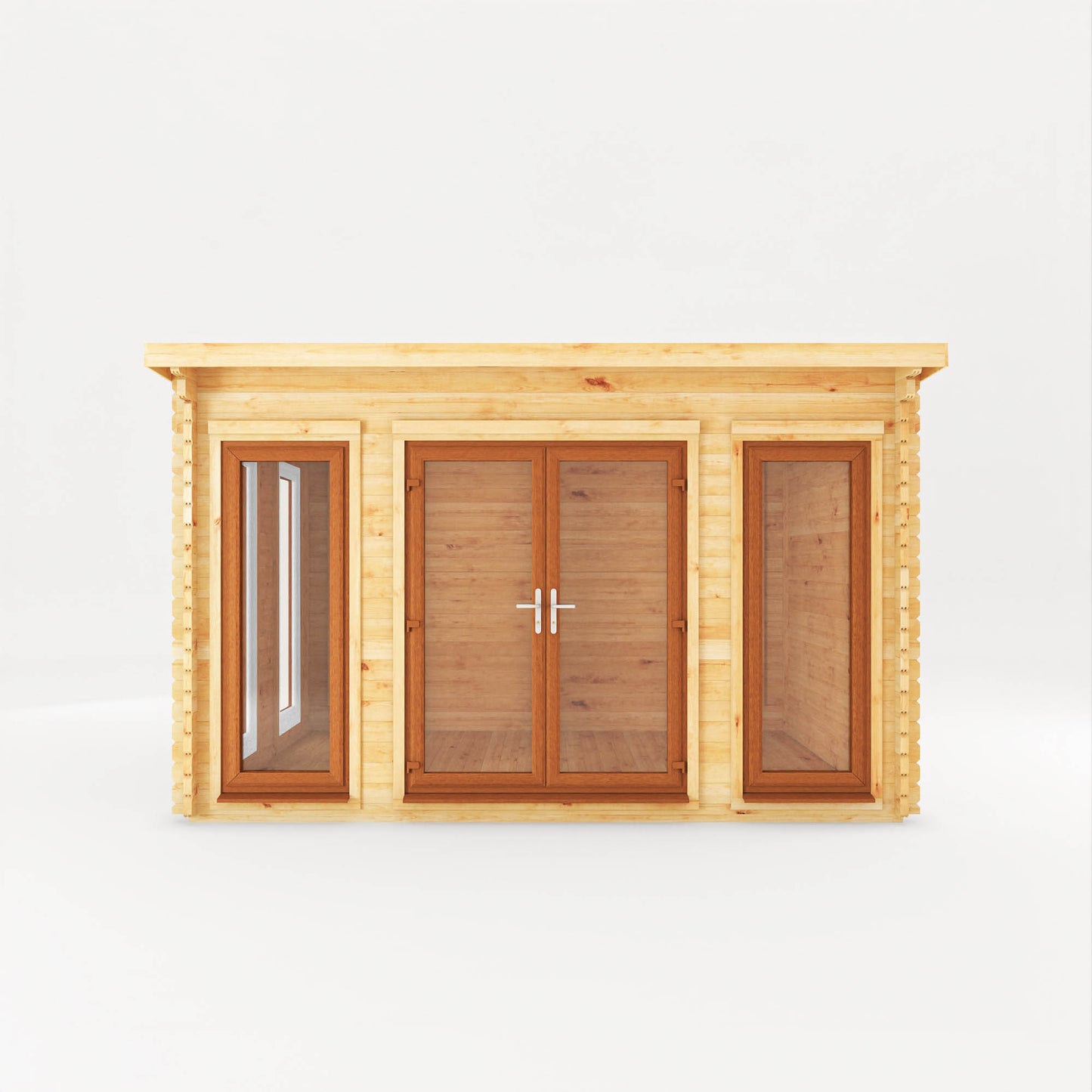 Mercia 4m x 3m Studio Pent Log Cabin - 44mm (UPVC Windows & Door) - Oak Log Cabin