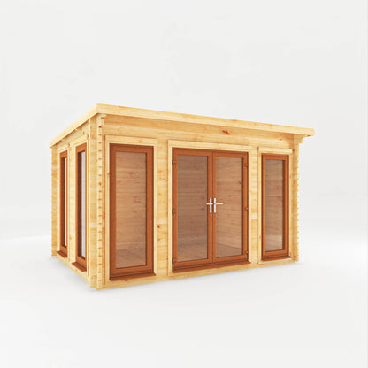 Mercia 4m x 3m Studio Pent Log Cabin - 44mm (UPVC Windows & Door) - Oak Log Cabin