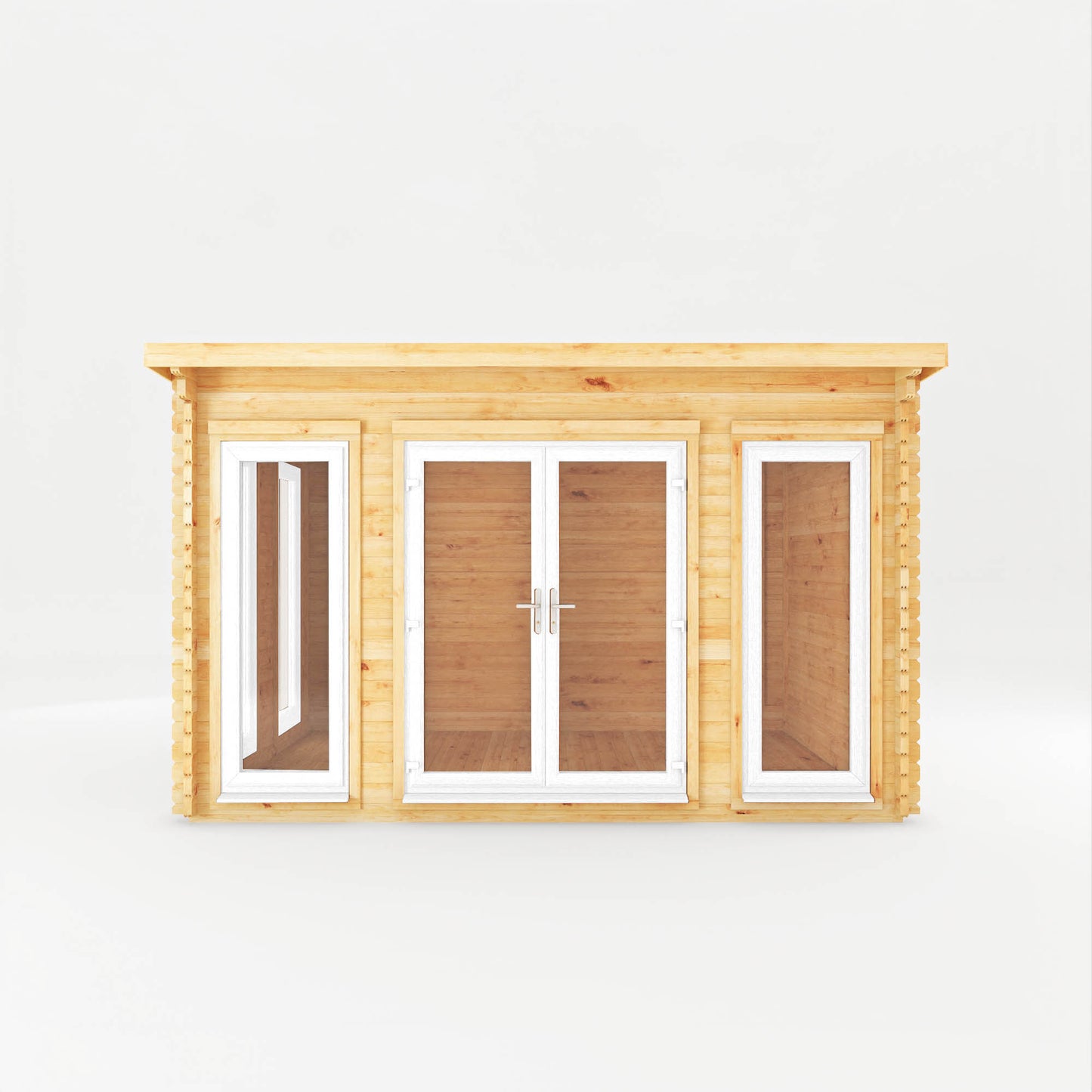 Mercia 4m x 3m Studio Pent Log Cabin - 44mm (UPVC Windows & Door) - White Log Cabin